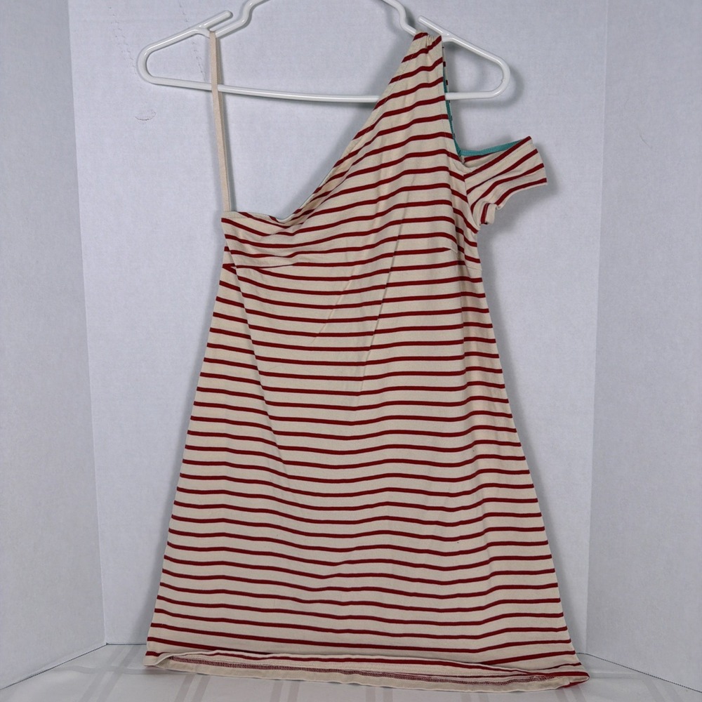Anthropologie Maeve One Shoulder Striped Cotton Mini Dress P-XXS Nautical Summer